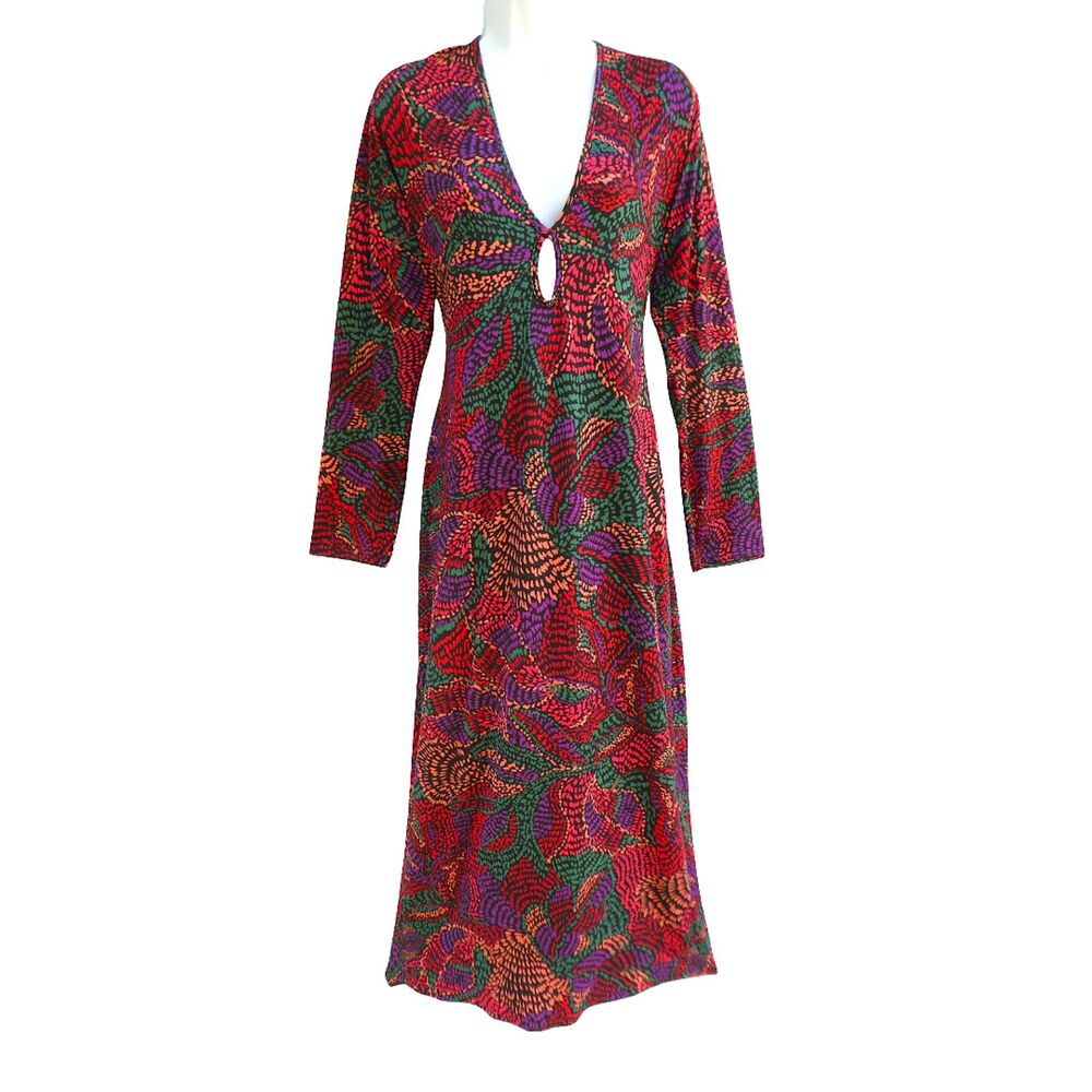 RESA Twiggy Maxi Dress Vibrant Abstract Deep V Peekaboo Bust Back Slit Lined